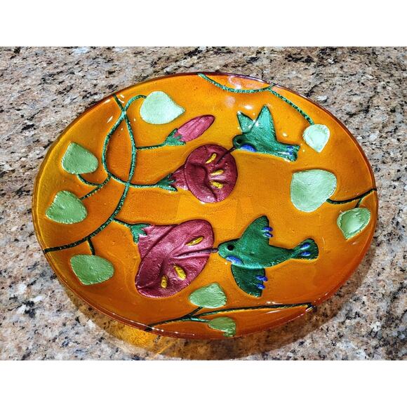 Morocco Style 12" Plate With Hummingbirds & Trumpet Flowers - Picture 7 of 9
